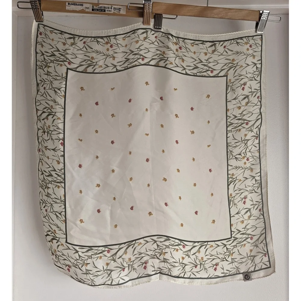 Square Bandana Scarf Off-White Green Yellow Red Floral Rolled Edges